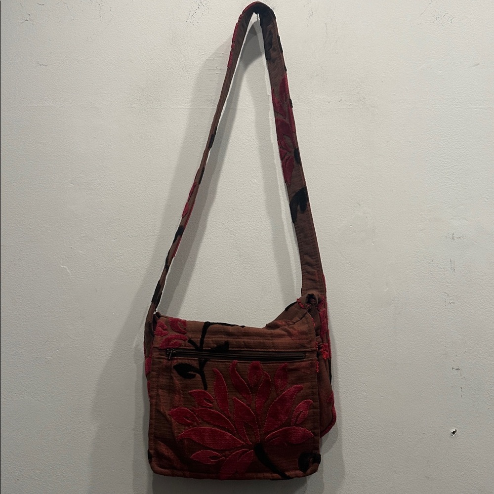 Carita Viola Designs crossbody Shoulder Bag purse embroidered floral brown red